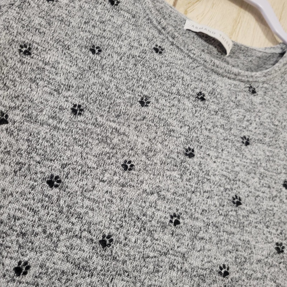 ARMAND THIERY Gray Black paw 3/4 Sleeve blouse - Picture 3 of 5